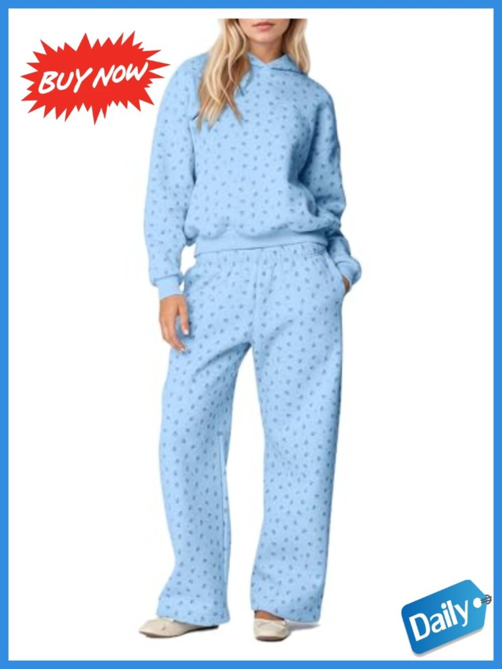Ditsy Floral 2 Piece Hoodie Sweatpants Tracksuit Cotton Blend Loungewear